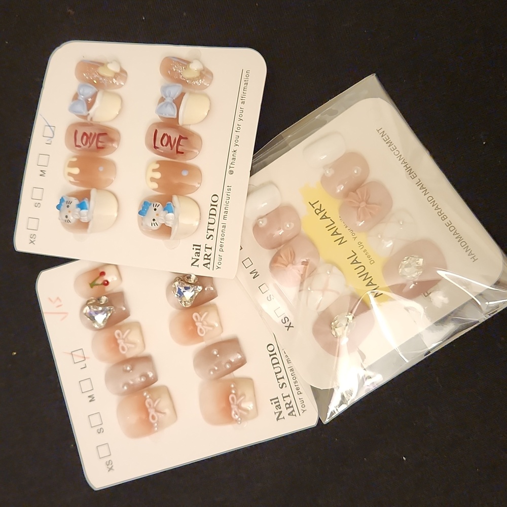 Press-On Nails - Pink, Gray, Silver